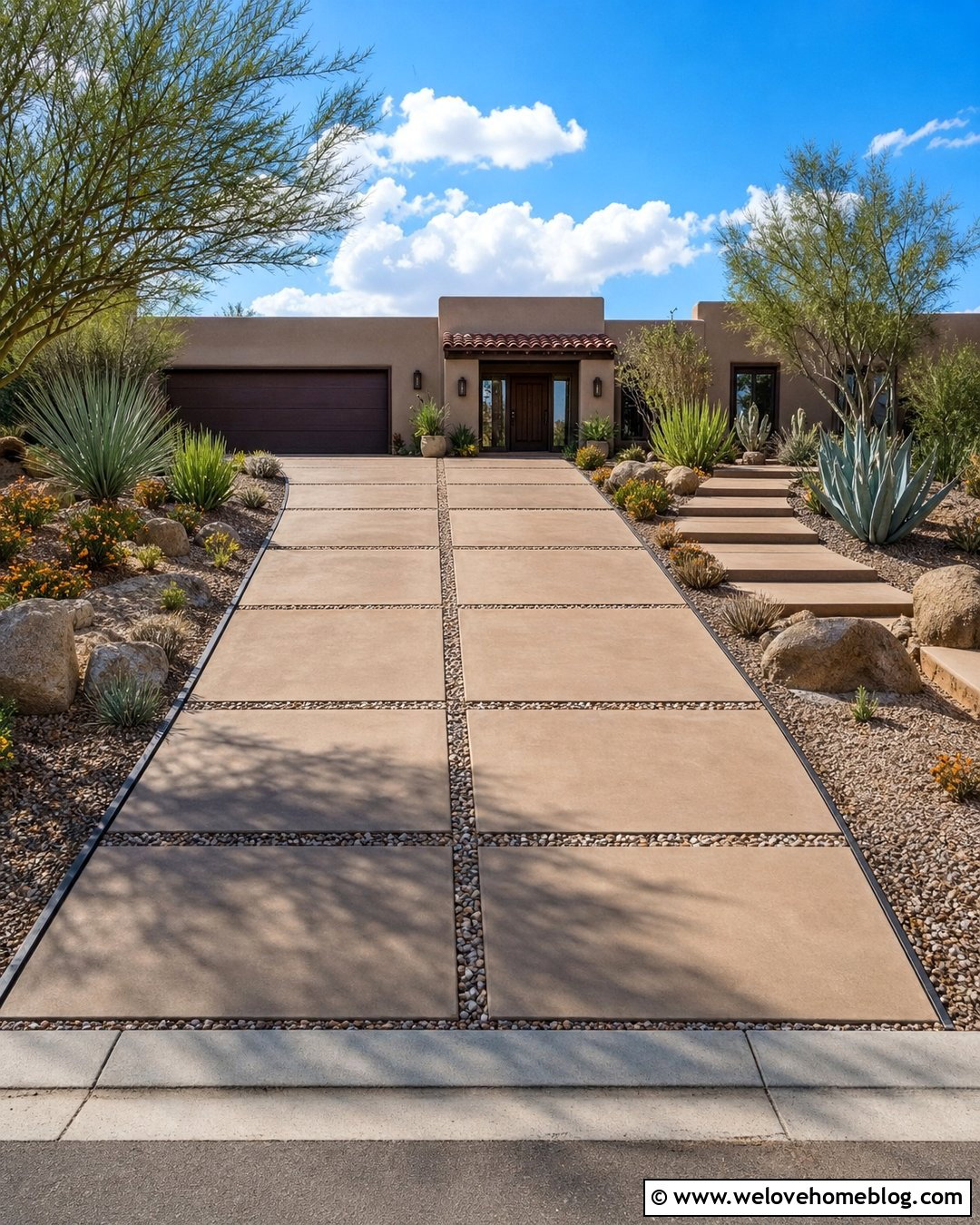 Concrete Driveway Squares With River Rock - 20 Driveway Squares Ideas