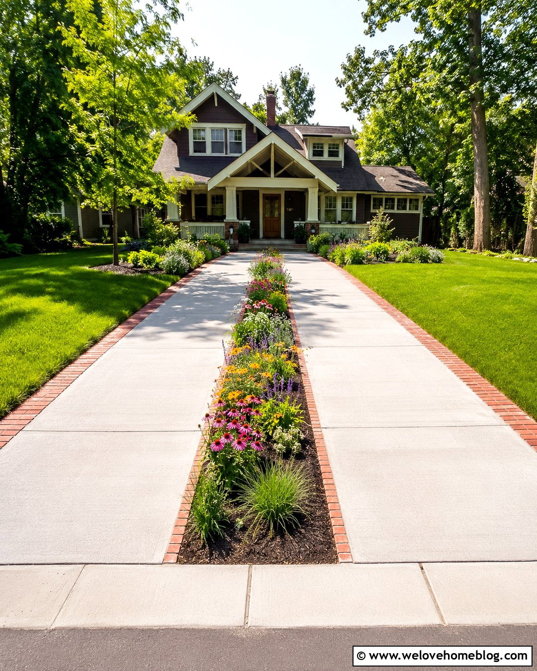 Concrete Driveway Strip With Native Perennials - 20 driveway strip landscaping ideas