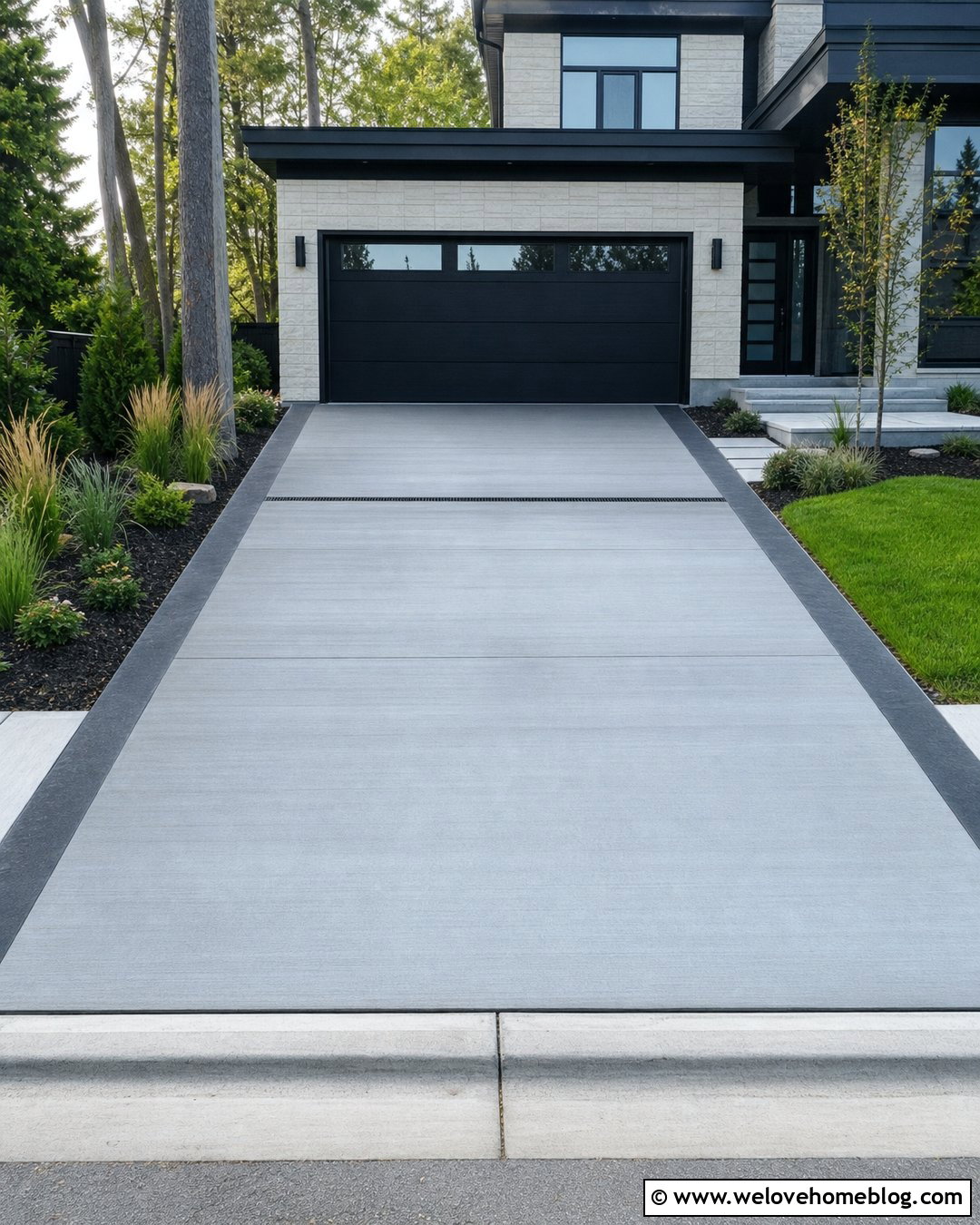 Concrete Driveway With A Channel Drain And Resurfaced Finish - 20 Repairing Concrete Driveway Ideas