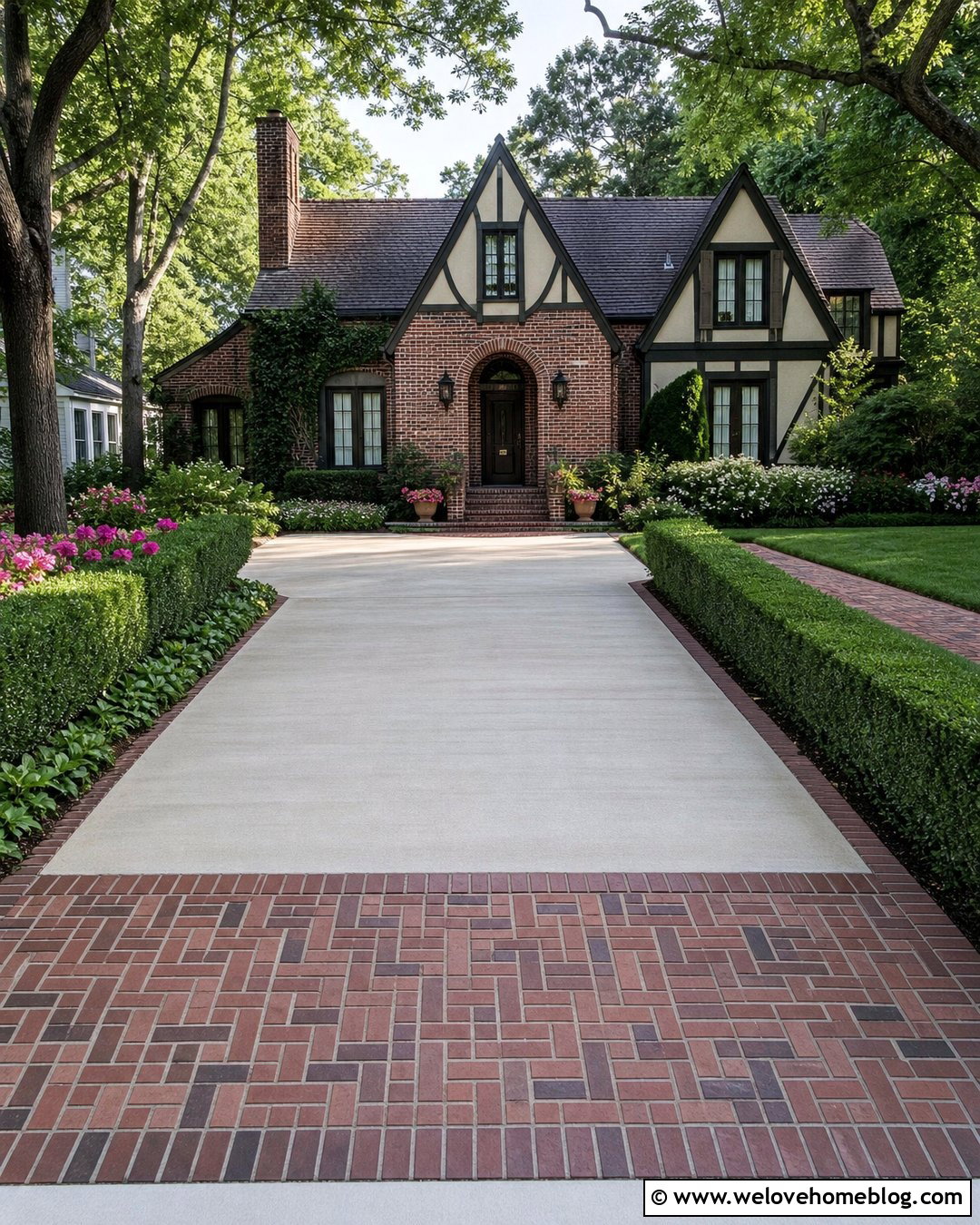Concrete Driveway With Basketweave Brick Apron - 25 Brick And Concrete Driveway Ideas