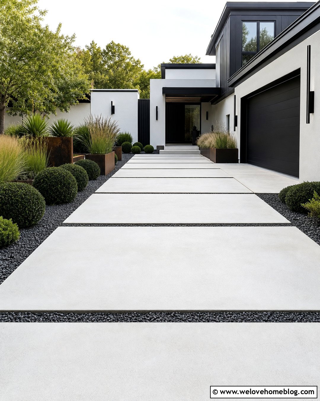Concrete Driveway With Black Pebble Bands - 40 concrete driveway ideas