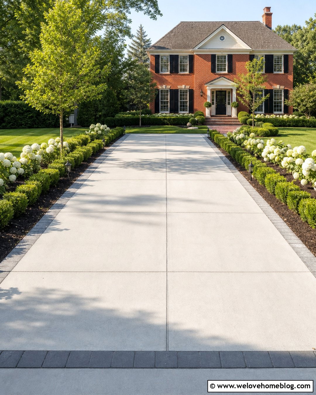 Concrete Driveway With Boxwood Borders - 20 driveway landscape along ideas