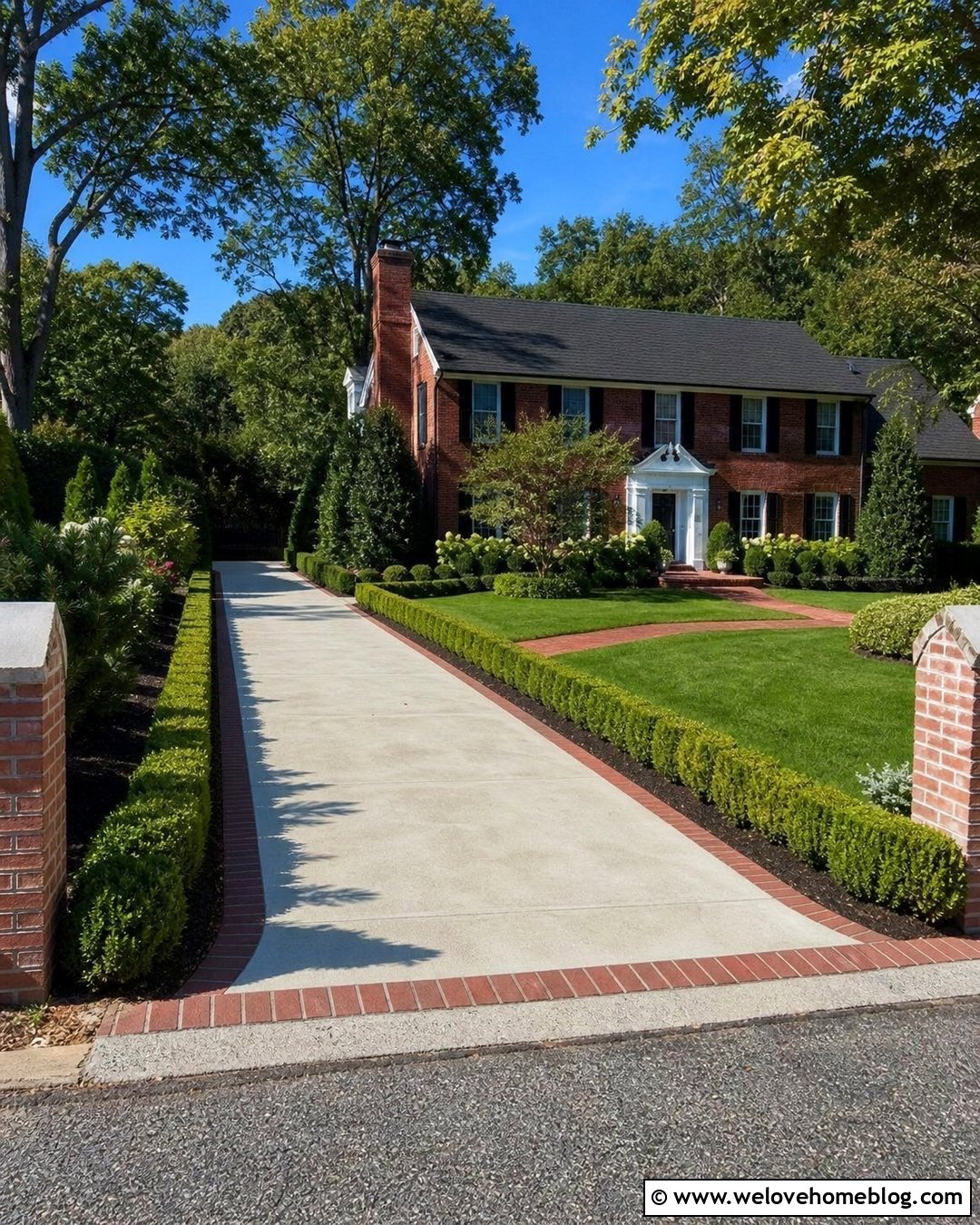 Concrete Driveway With Boxwood Borders - 20 along driveway landscaping ideas