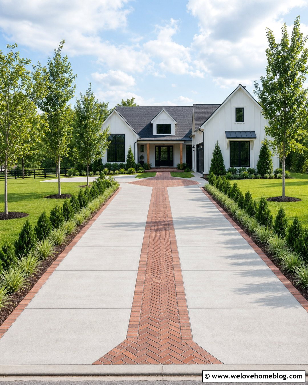 Concrete Driveway With Brick Center Strip - 20 Concrete Driveway With Brick Inlay Ideas