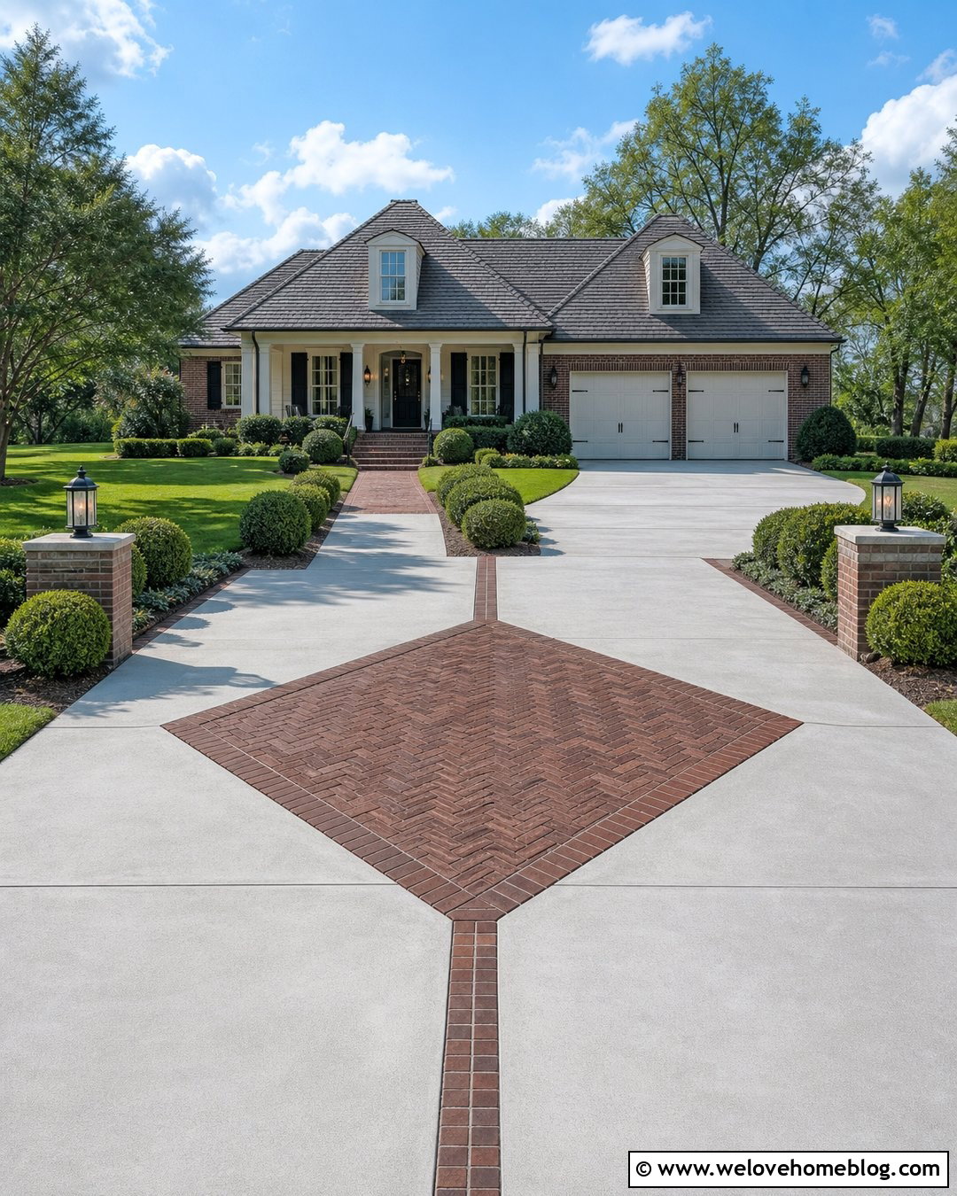 Concrete Driveway With Brick Diamond Inlay - 20 Concrete Driveway With Brick Inlay Ideas
