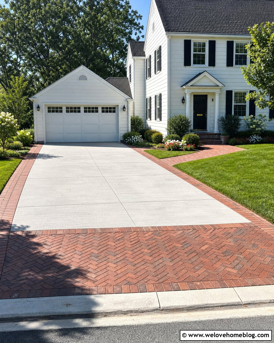 Concrete Driveway With Brick Parking Apron - 30 Small Driveway Parking Ideas