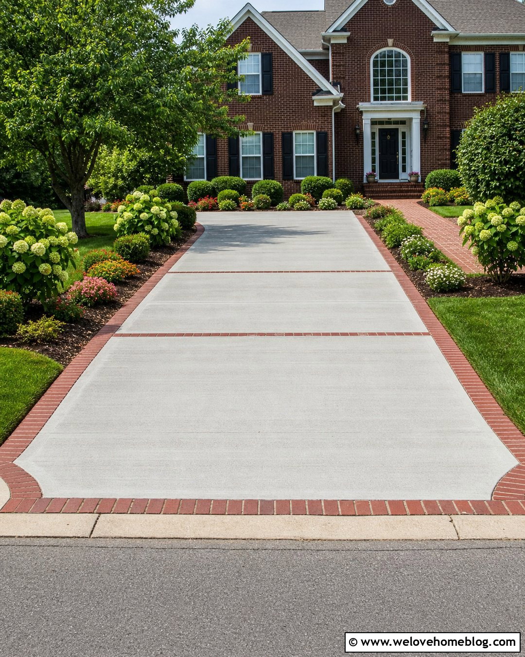 Concrete Driveway With Brick Ribbon Curb - 25 Driveway Curb Ideas