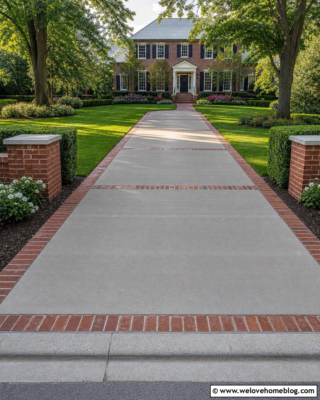 Concrete Driveway With Brick Ribbon Pattern - 20 New Concrete Driveway Ideas