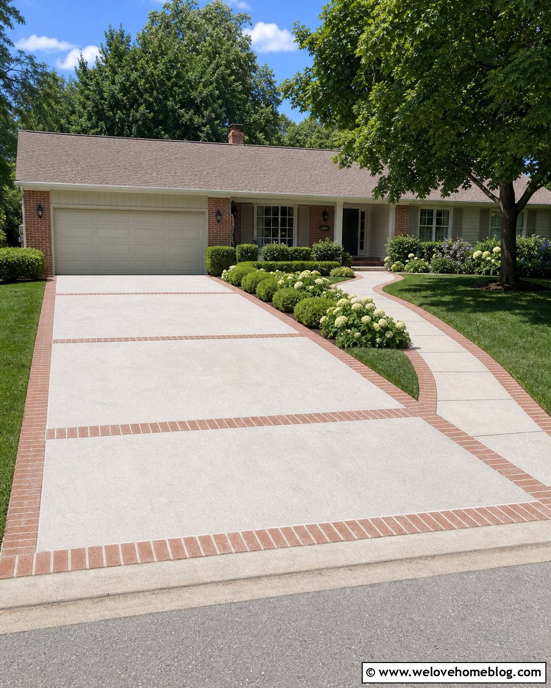 Concrete Driveway With Brick Ribbons - 35 concrete driveways ideas