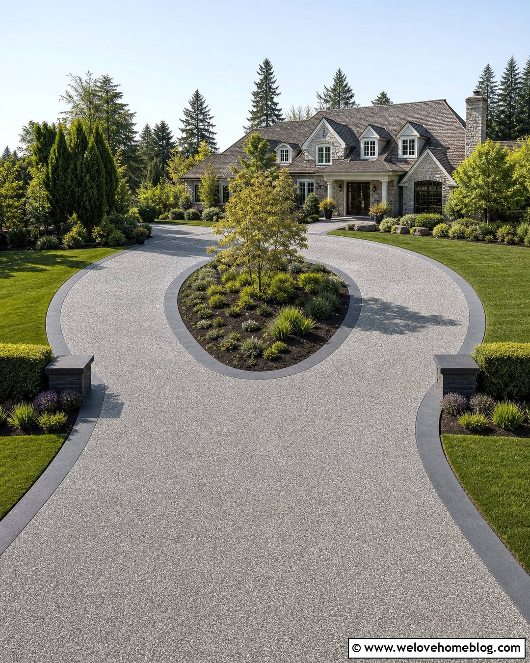 Concrete Driveway With Center Island - 25 Concrete Driveways Cement Ideas