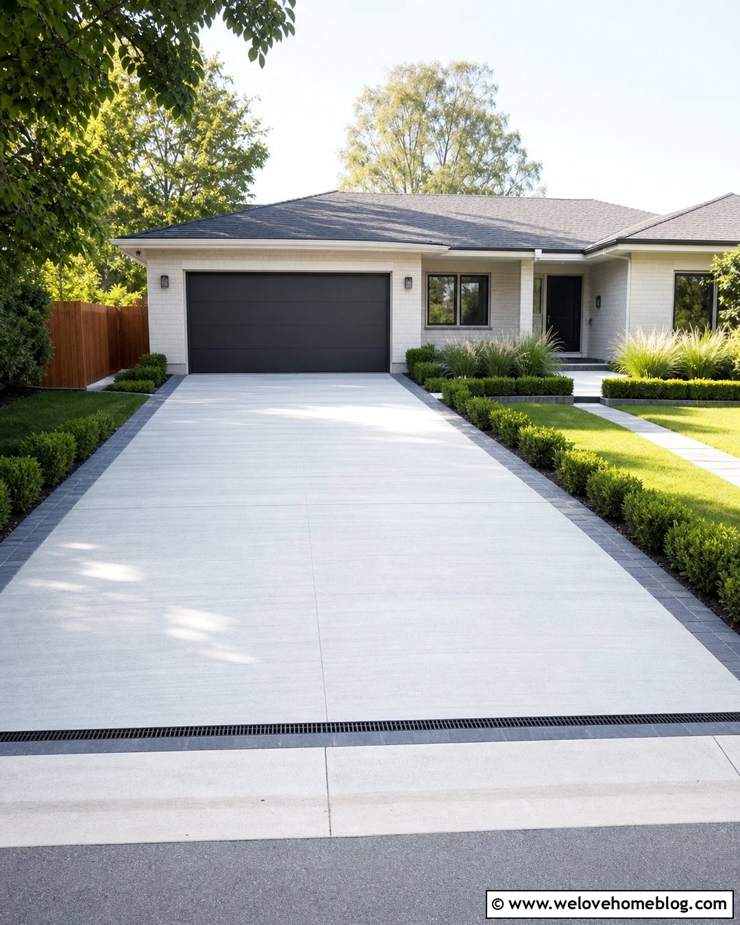 Concrete Driveway With Channel Drain at Garage - 20 channel drains driveways ideas