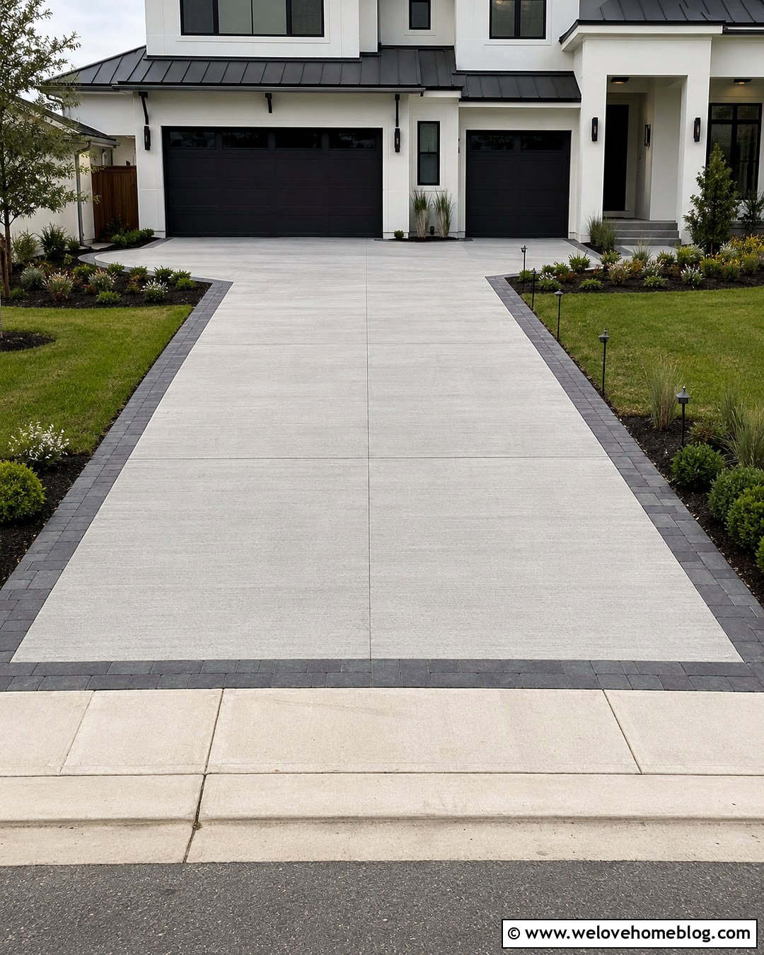 Concrete Driveway With Charcoal Paver Border - 20 Modern Concrete Driveway Designs Ideas