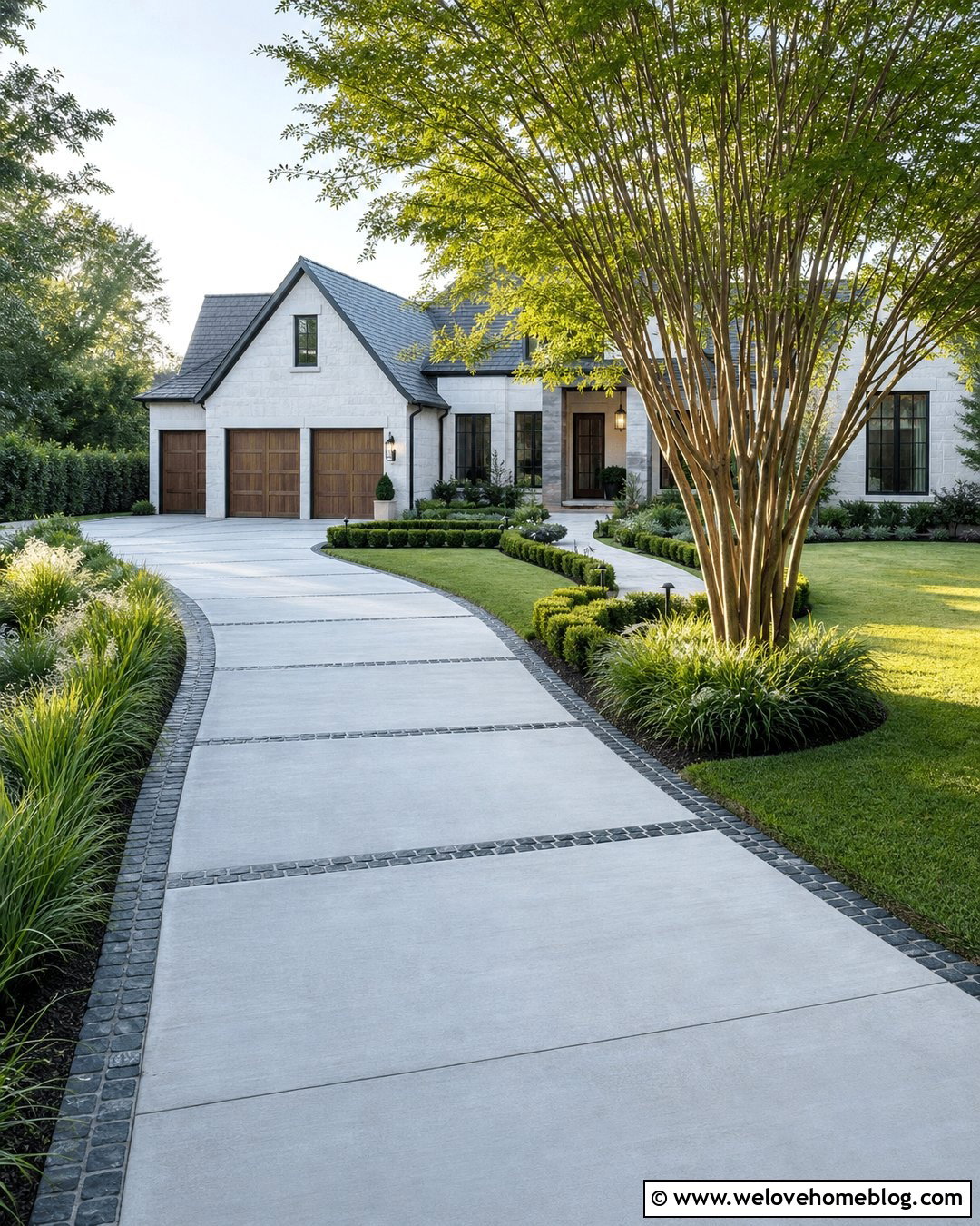 Concrete Driveway With Cobblestone Bands - 45 modern driveway ideas