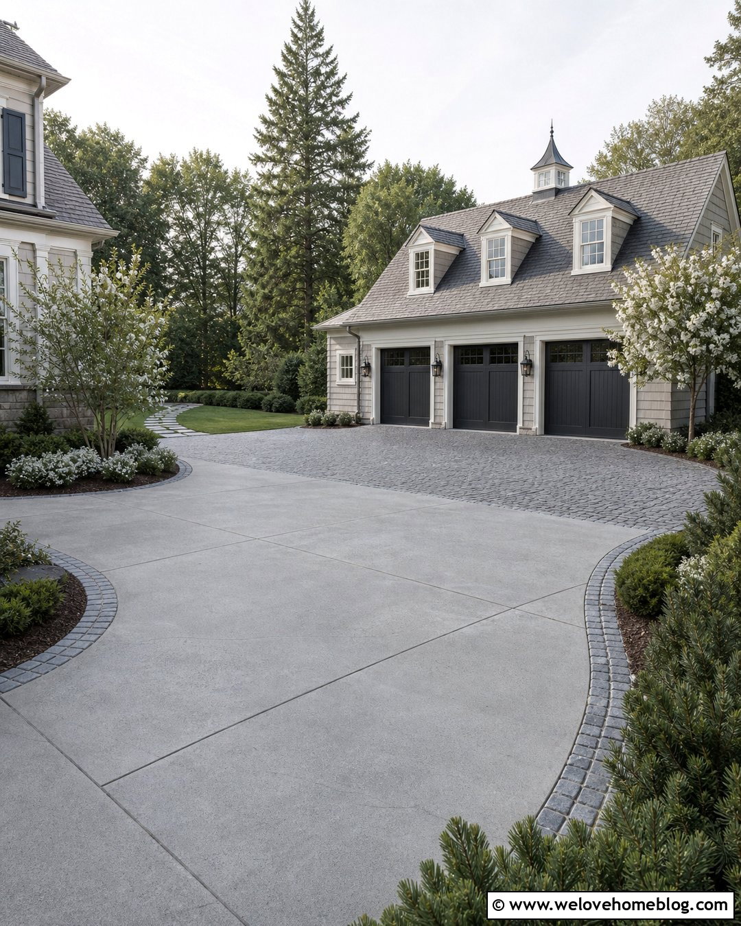 Concrete Driveway With Cobblestone Garage Apron - 20 Concrete Cobblestone Driveway Ideas