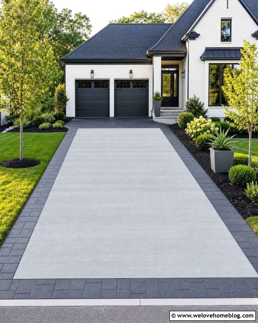 Concrete Driveway With Contrasting Border - 30 Concrete Driveway Resurfacing Ideas