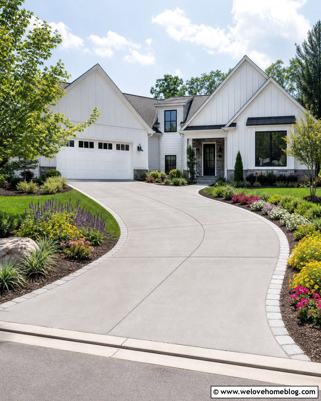 Concrete Driveway With Curved Flower Beds - 40 landscaping along driveway ideas