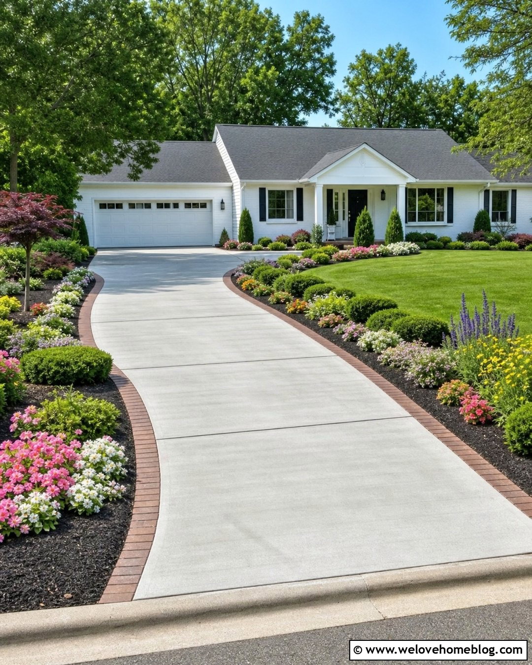 Concrete Driveway With Curved Flower Beds - 20 driveway landscaping curb appeal ideas