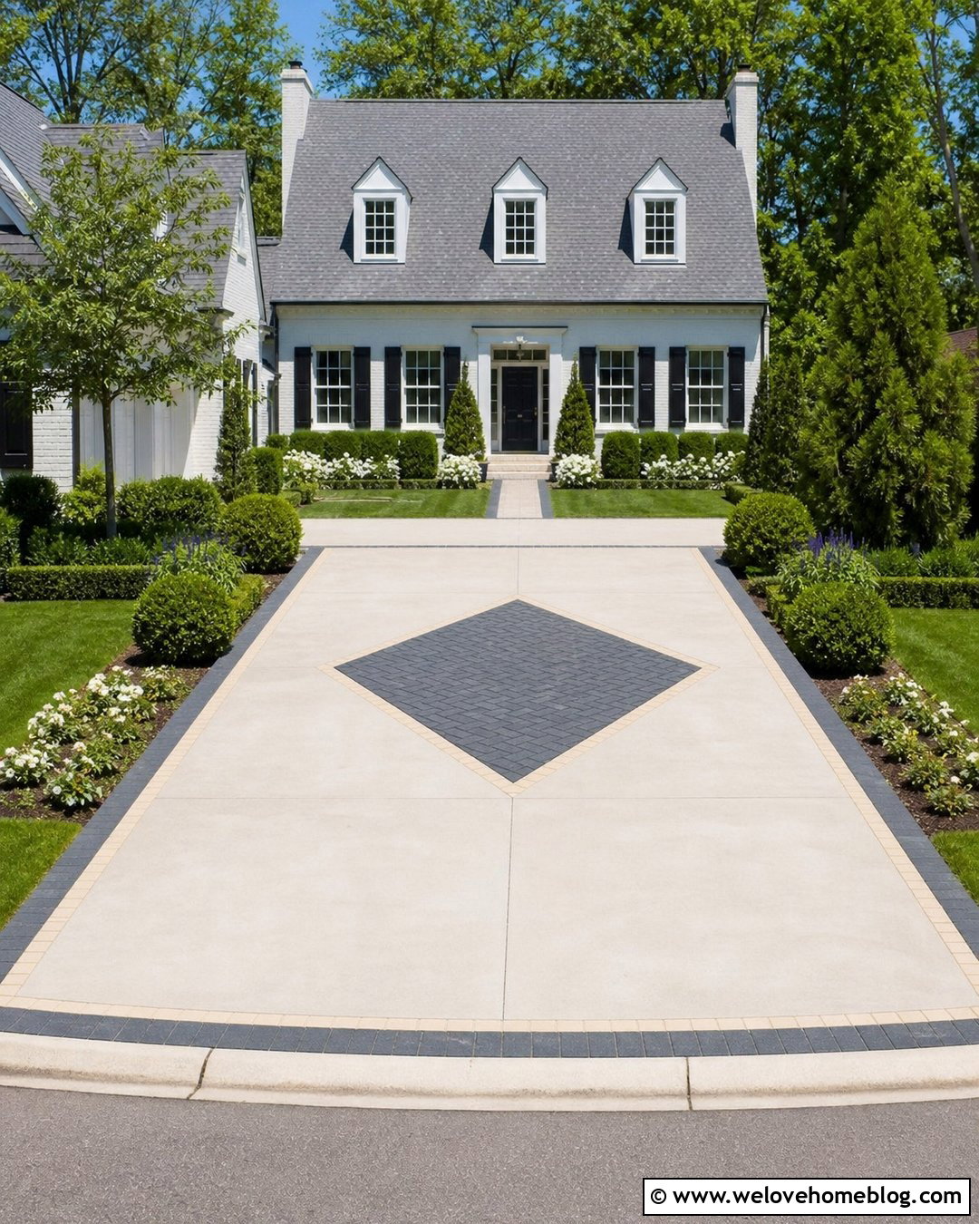 Concrete Driveway With Diamond Paver Inlay - 20 Concrete Driveway With Paver Inlay Ideas