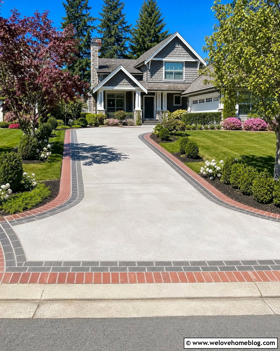 Concrete Driveway With Double Brick Border - 25 Brick And Concrete Driveway Ideas