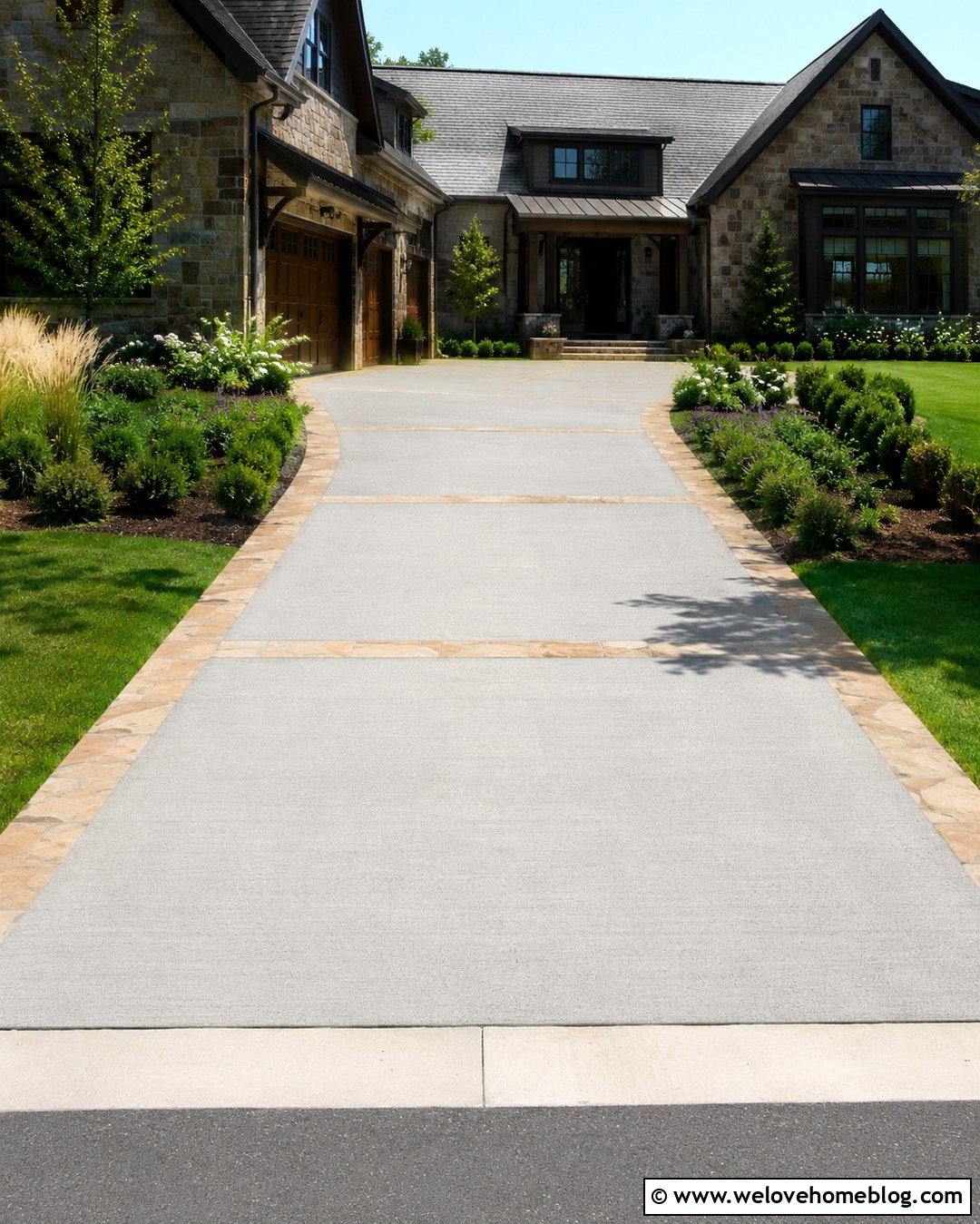 Concrete Driveway With Flagstone Ribbons - 20 front driveway design ideas
