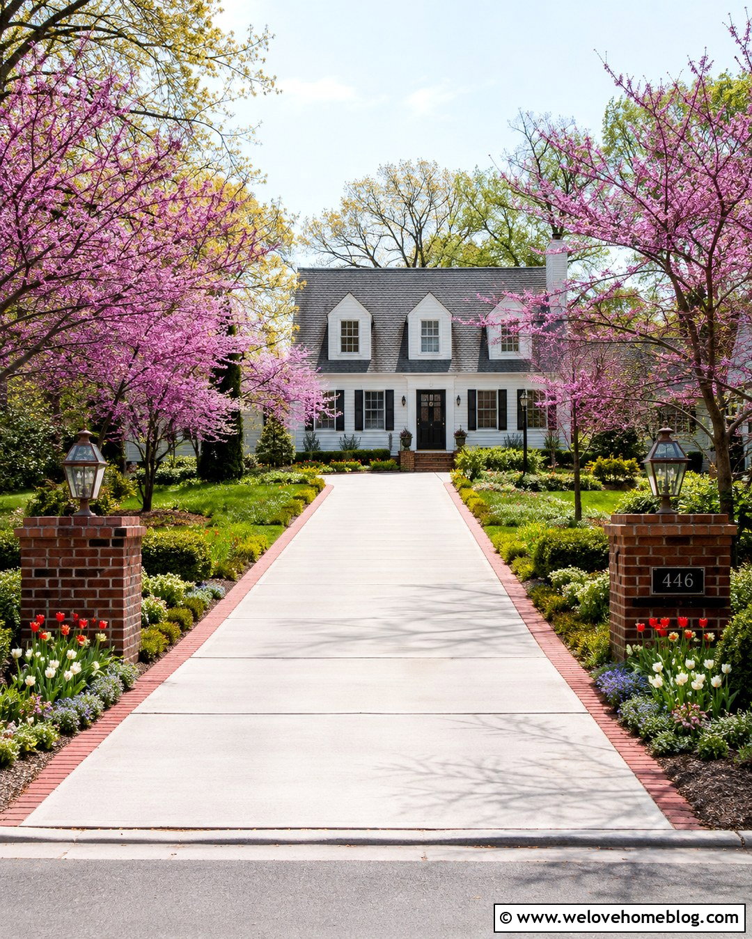 Concrete Driveway With Flowering Tree Entry - 20 long driveway entry landscaping ideas
