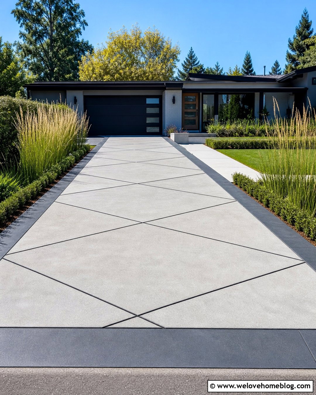 Concrete Driveway With Geometric Saw Cuts - 20 concrete driveway plans ideas