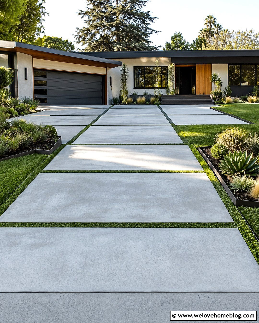 Concrete Driveway With Grass Strips - 20 Outdoor Driveway Ideas