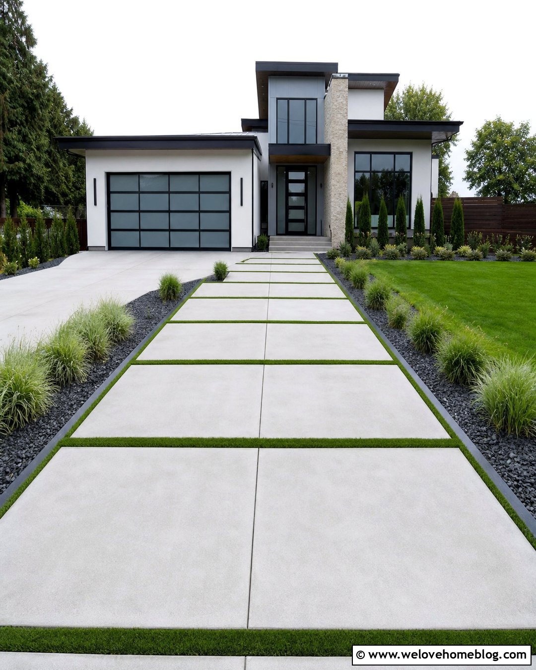Concrete Driveway With Grass Strips - 25 Concrete Driveways Cement Ideas