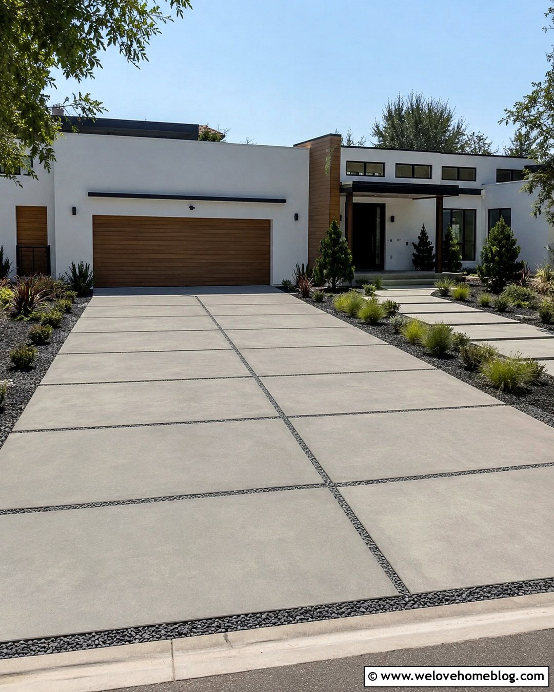 Concrete Driveway With Gravel Joints - 20 Minimalist Driveway Ideas