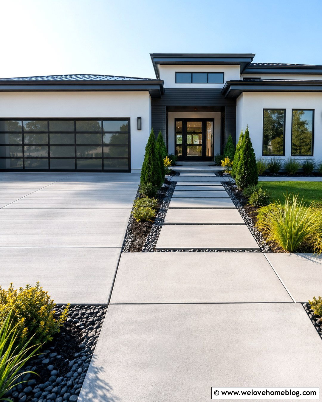 Concrete Driveway With Integrated Front Walkway - 20 Modern Concrete Driveway Designs Ideas