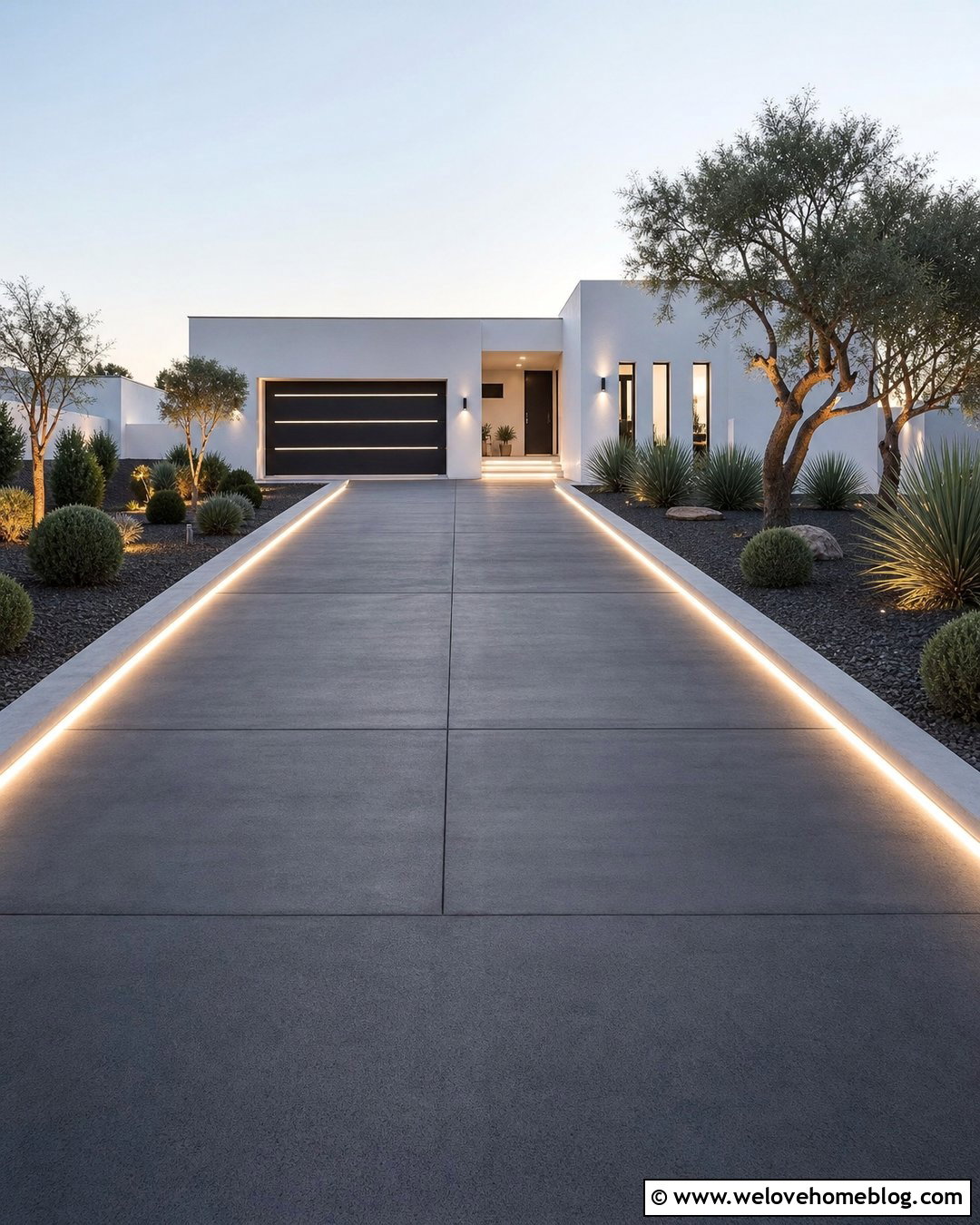 Concrete Driveway With LED Strip Lighting - 20 Concrete Driveway Lighting Ideas