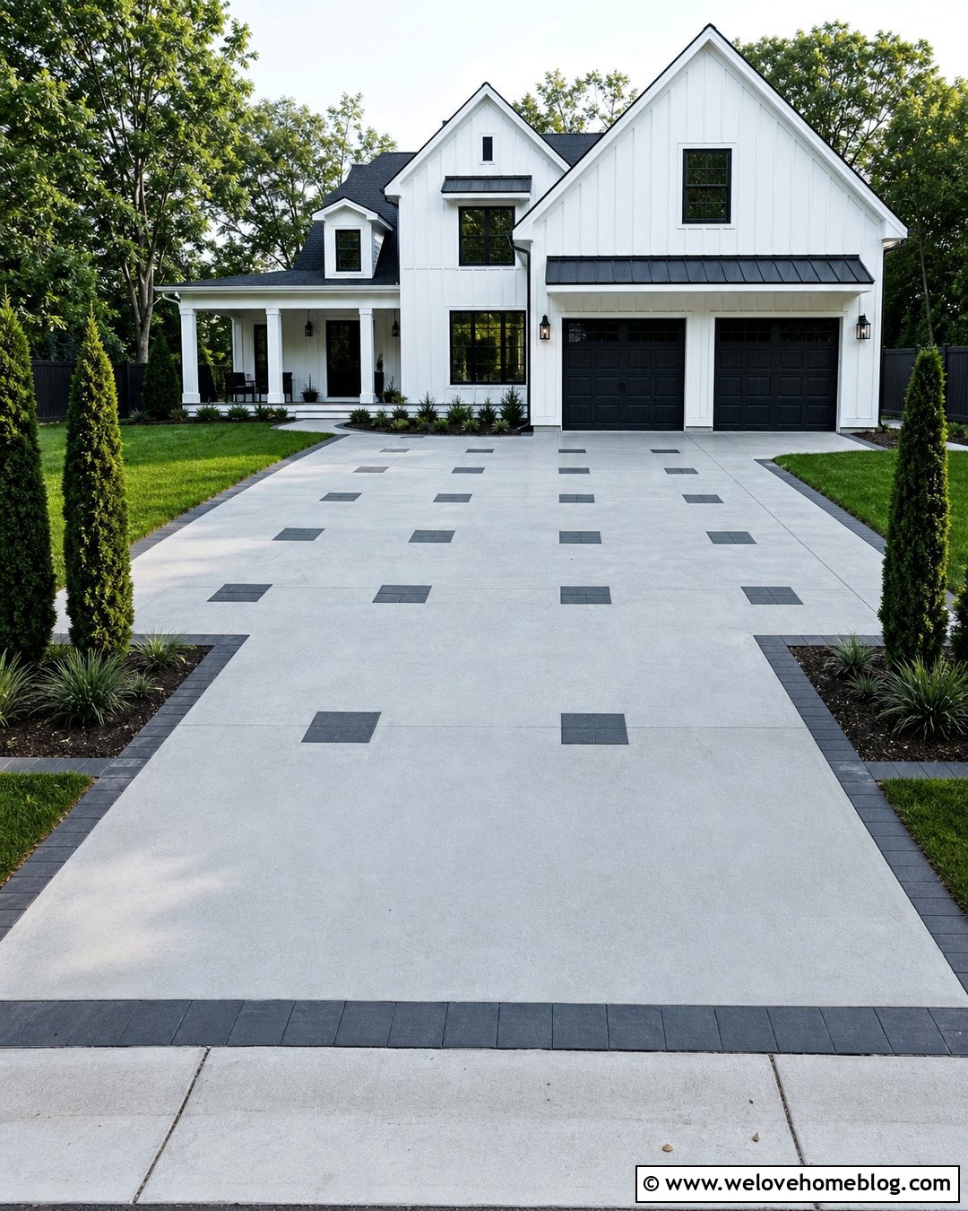 Concrete Driveway With Large Square Paver Panels - 20 Concrete Driveway With Paver Inlay Ideas