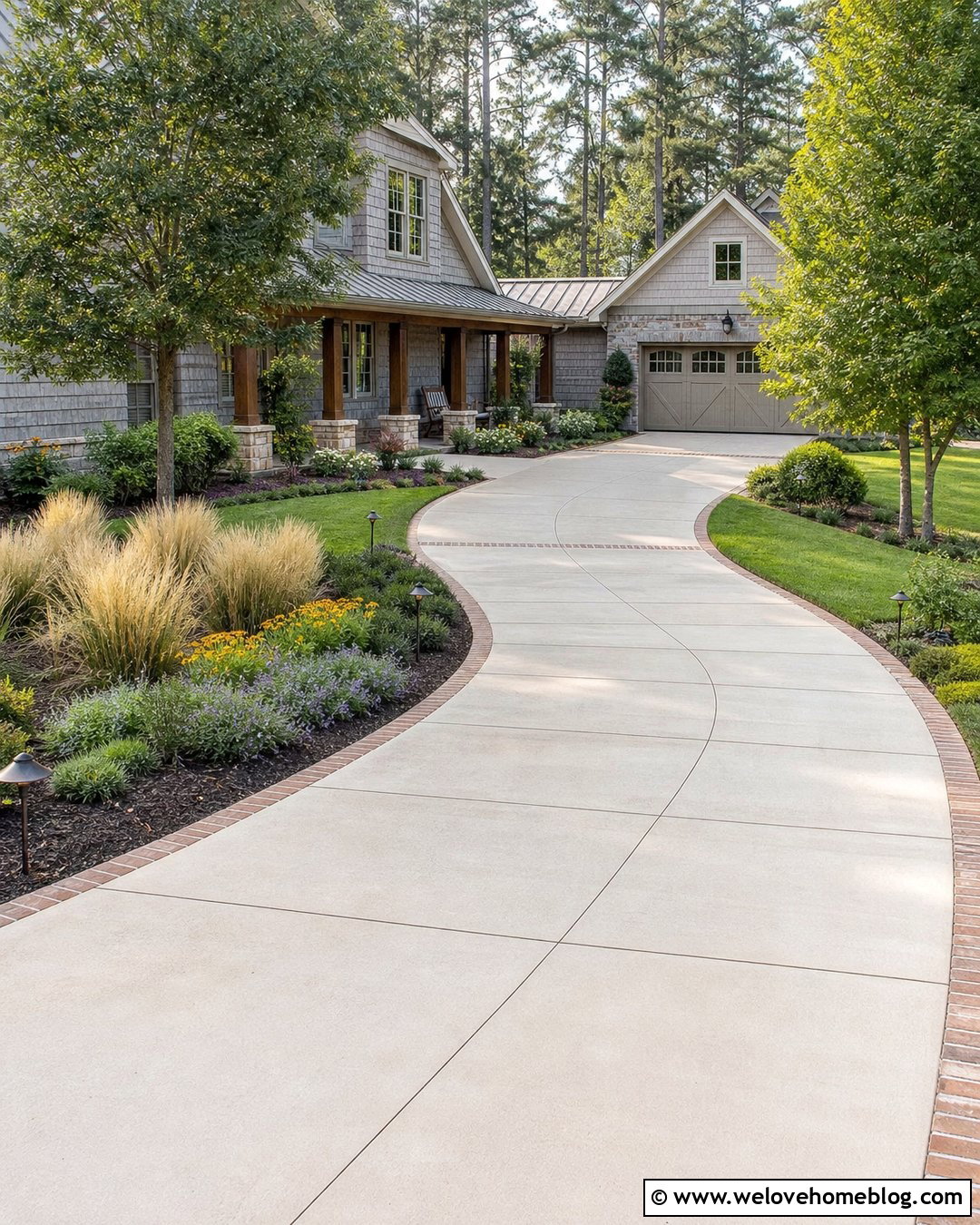 Concrete Driveway With Low Garden Lights - 20 Concrete Driveway Lighting Ideas