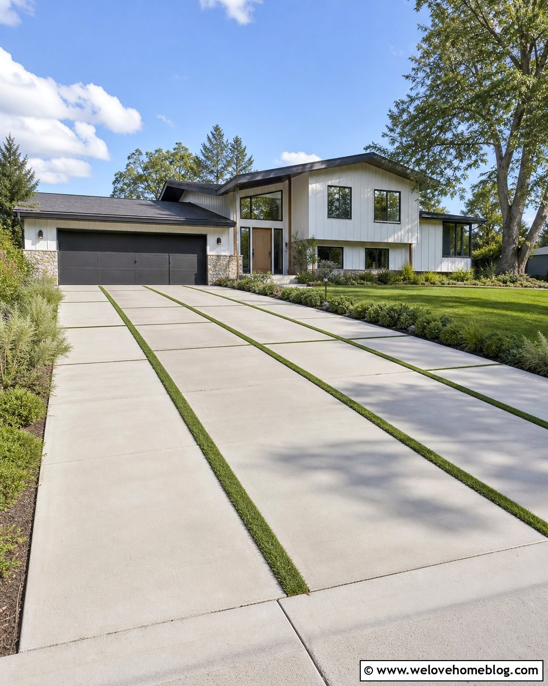 Concrete Driveway With Low Mow Grass Joints - 20 grass and concrete driveway ideas