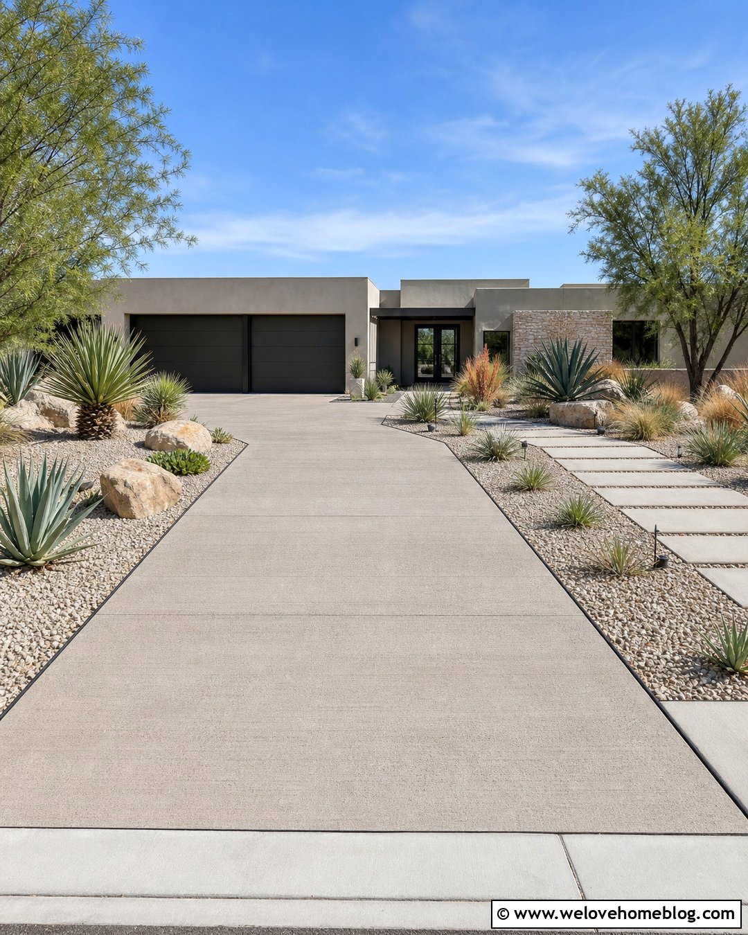 Concrete Driveway With Minimal Desert Landscaping - 20 Clean Concrete Driveway Ideas