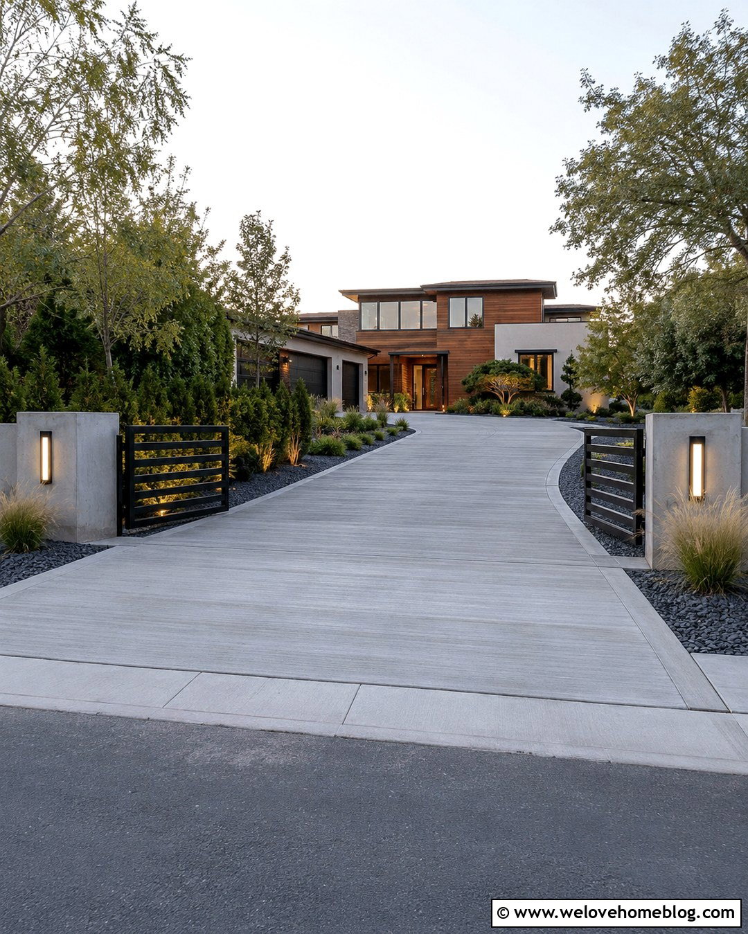 Concrete Driveway With Modern Gate And Pillars - 20 Modern Concrete Driveway Designs Ideas