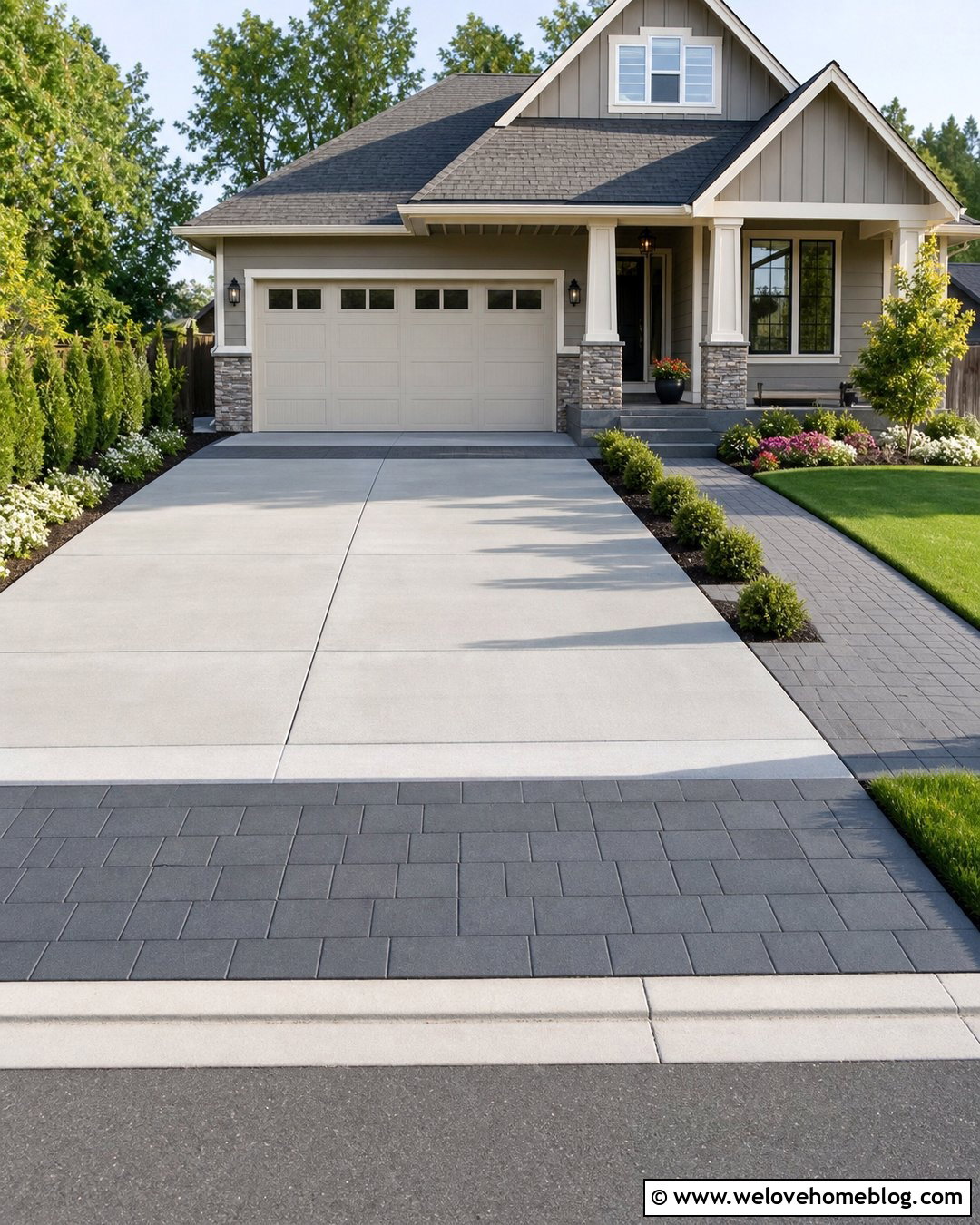 Concrete Driveway With Paver Apron - 50 Driveway Ideas