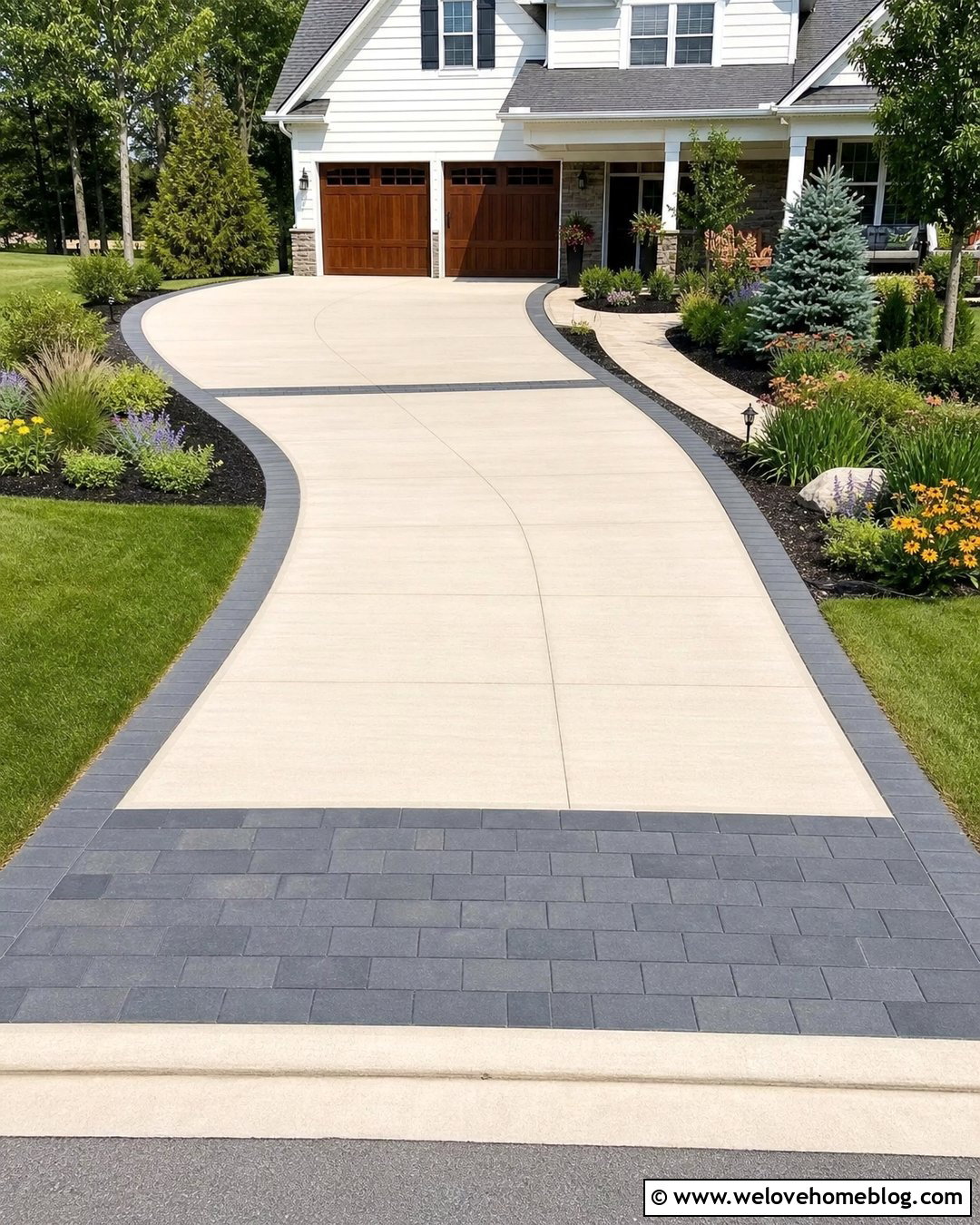 Concrete Driveway With Paver Bands - 25 Car Driveway Ideas