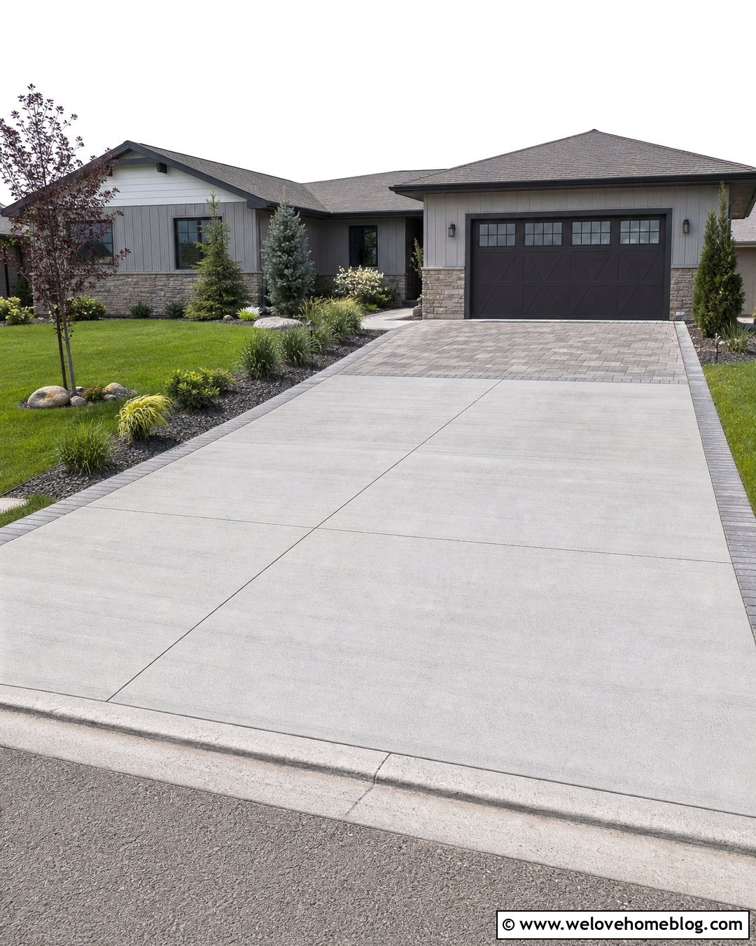 Concrete Driveway With Paver Parking Pad - 25 Elegant Driveway Ideas