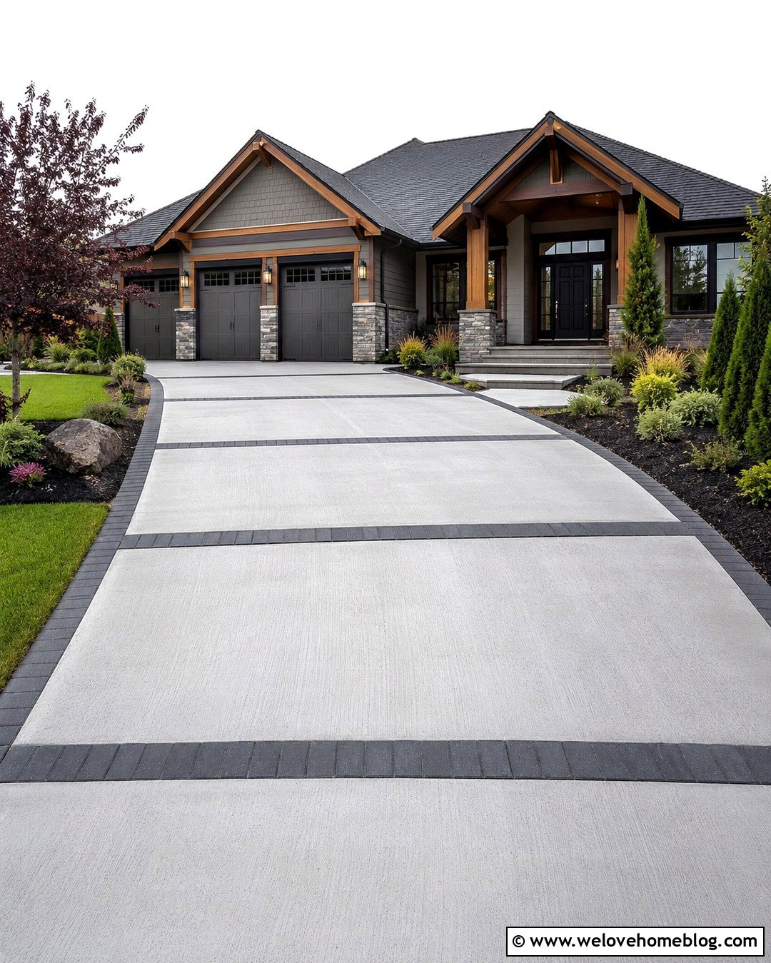 Concrete Driveway With Paver Ribbons - 20 concrete driveway construction site ideas