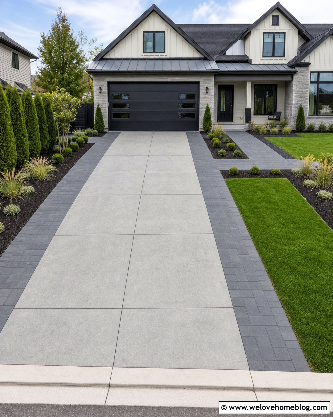 Concrete Driveway With Paver Side Bands - 40 widen driveway ideas