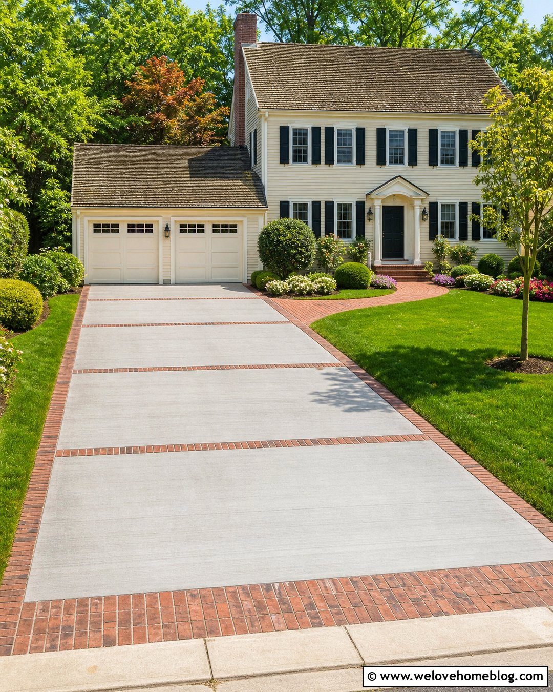 Concrete Driveway With Reclaimed Brick Bands - 35 cheap driveway ideas