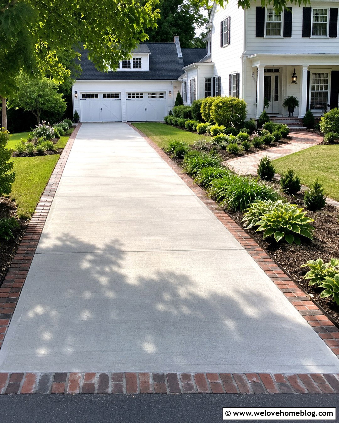 Concrete Driveway With Reclaimed Brick Edging - 20 Driveway Landscaping On A Budget Ideas