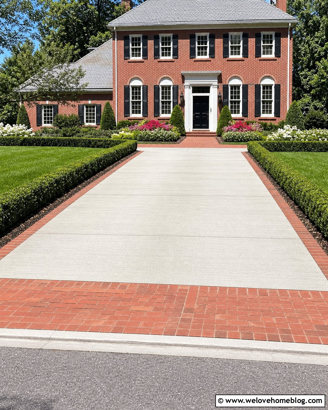 Concrete Driveway With Red Brick Border - 25 Brick And Concrete Driveway Ideas