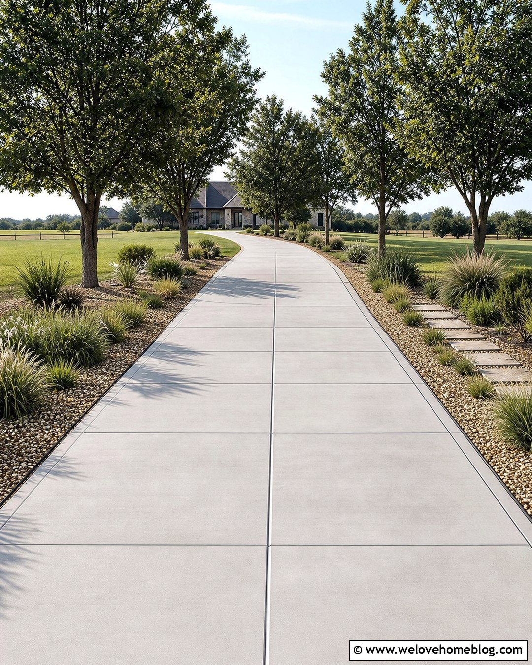 Concrete Driveway With Repaired Expansion Joints And Gravel Borders - 20 Repairing Concrete Driveway Ideas