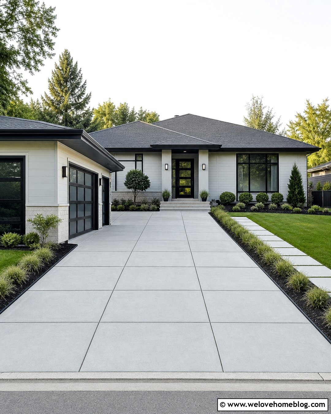 Concrete Driveway With Saw Cut Grid - 25 Concrete Driveways Cement Ideas