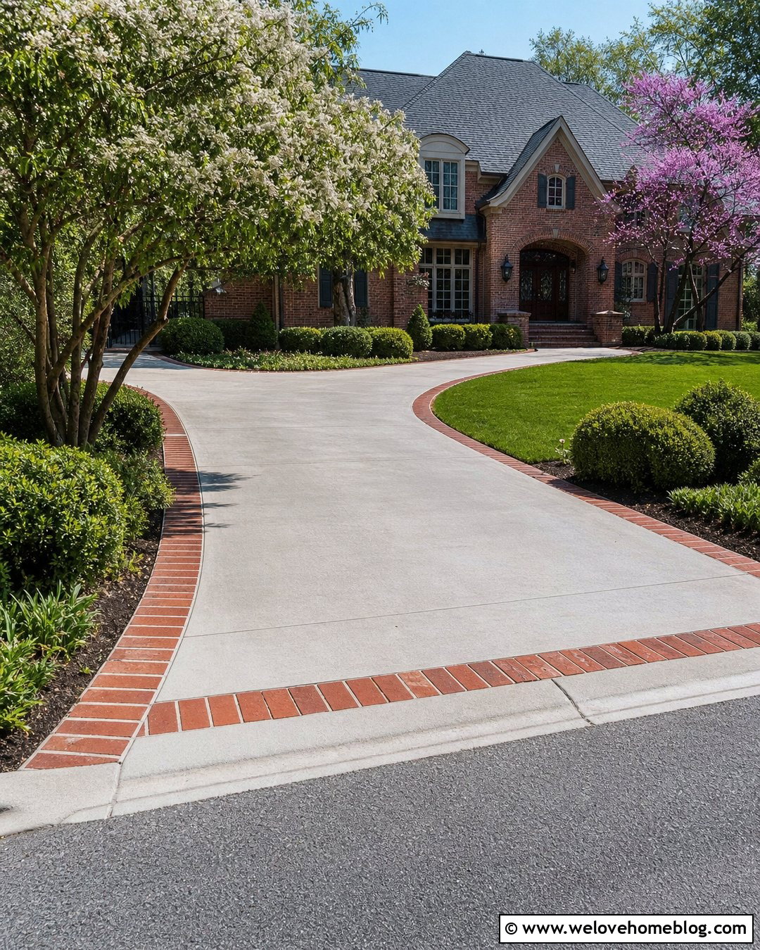 Concrete Driveway With Soldier Course Brick Border - 25 Brick And Concrete Driveway Ideas