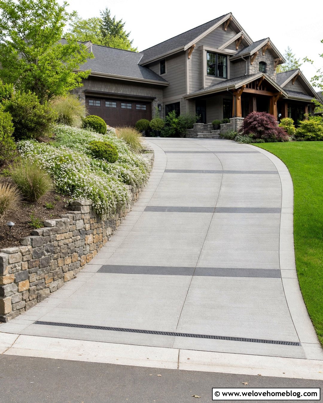 Concrete Driveway With Stone Retaining Wall - 20 concrete driveway in front of house ideas