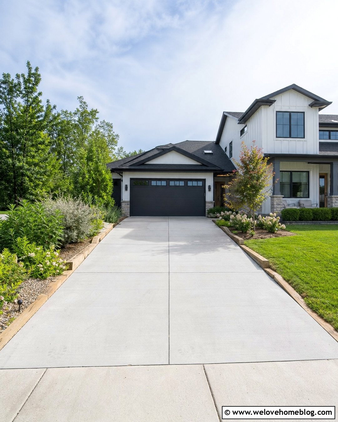 Concrete Driveway With Timber Planting Borders - 20 timber driveway edging ideas