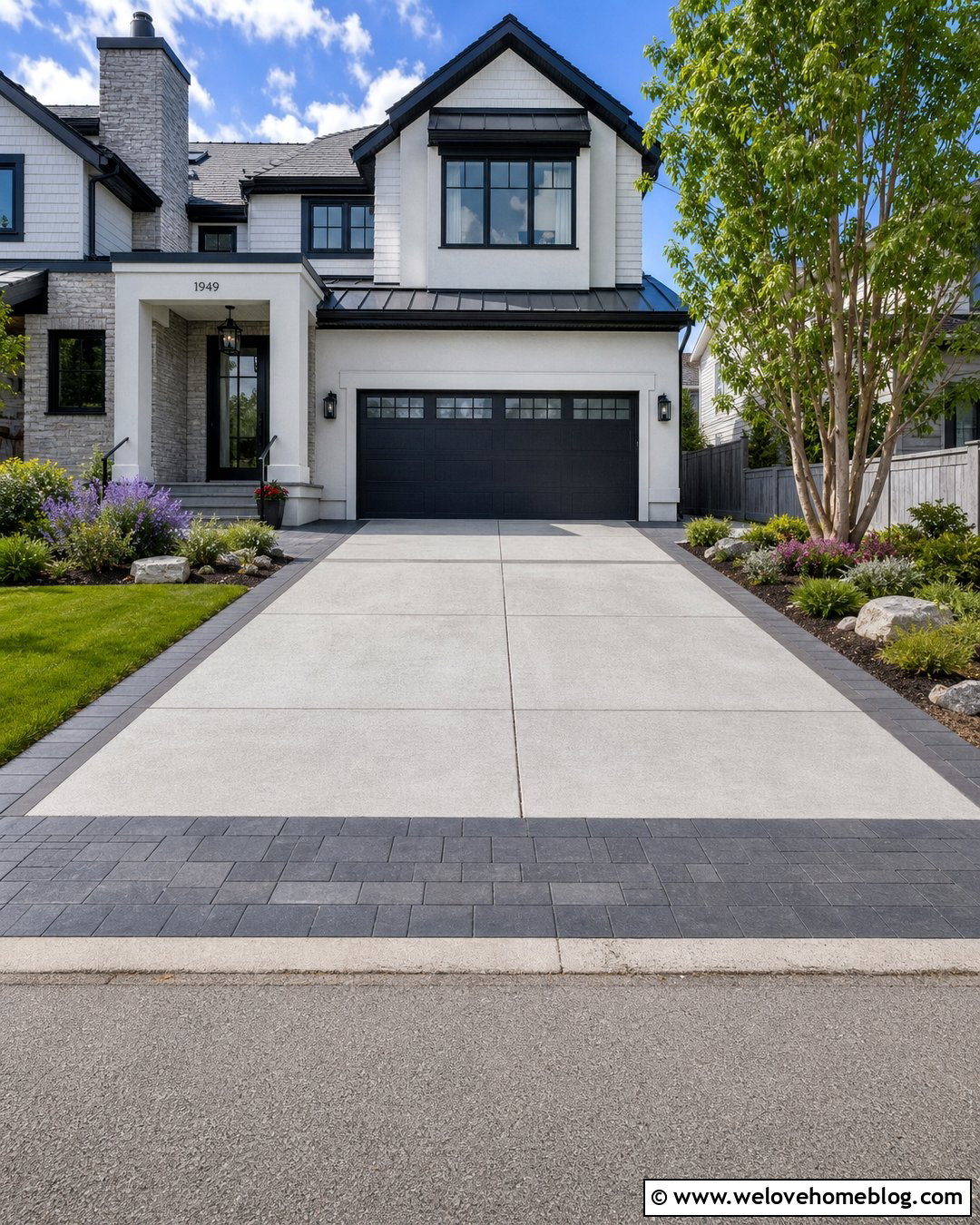 Concrete Driveway With Wide Paver Border - 20 concrete driveway in front of house ideas